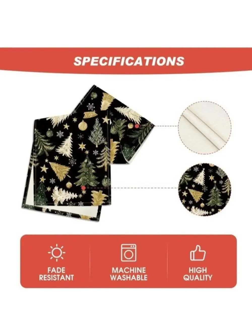 Christmas Tree Table Runner 13x90 Inch Snowflakes Stars Holiday Decor, New